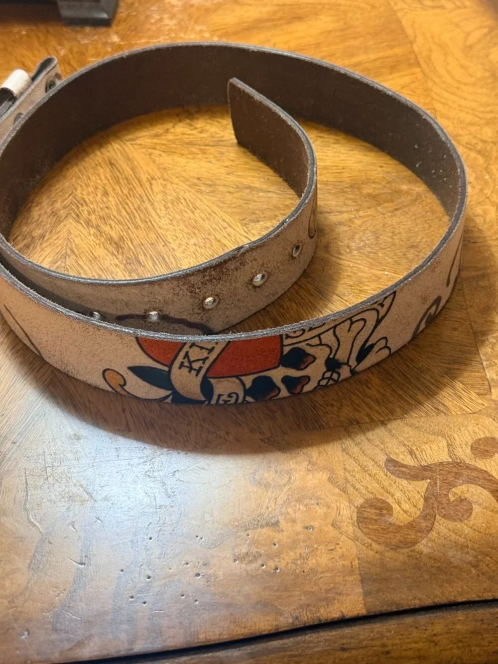 2 Vintage ED HARDY Belts Black & White Studded Tattooed Leather Skull Heart 34